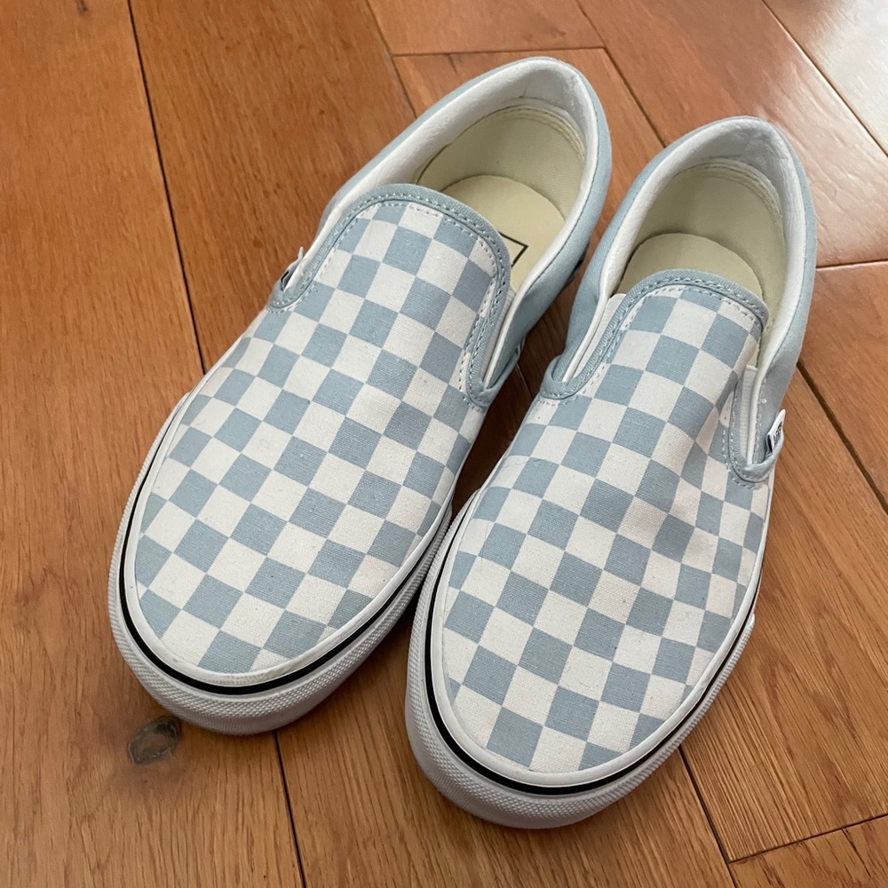 Vans light blue and white checkered
